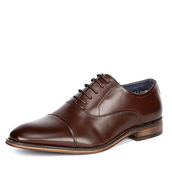 Men's Cap Toe PU Leather Oxford Shoes - DARK BROWN -  0